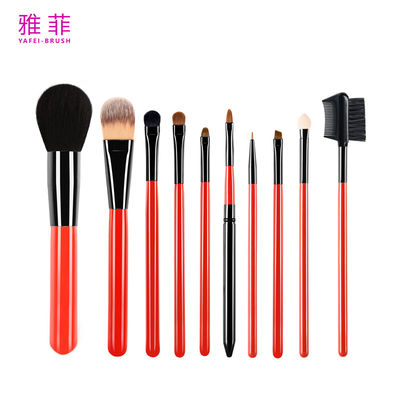 kaufen 131A017210 Schlanker roter Holzgriff 10 Stück Make-up-Bürste-Set Privatlogo Online-Herstellung